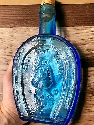 Vintage Wheaton NJ Large Rare Blue Glass Bottle Horse Shoe Bitters • $24.95