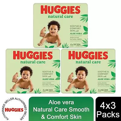 12 Packs Huggies Natural Care Skin Loving With Aloe Vera 672 Baby Wipes • £12.49