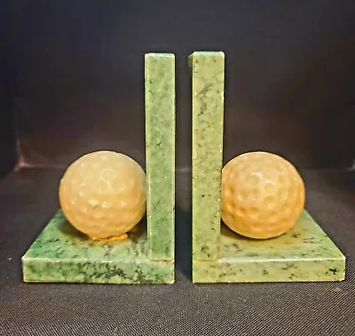 Vintage Italian Made Genuine Alabaster Golf Ball Bookends Green Marble Base • $34.99