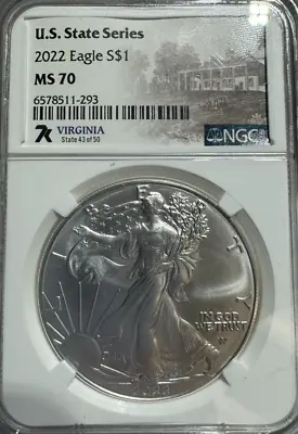 2022 U.s. Silver Eagle Series Virginia Ngc Ms 70 • $65