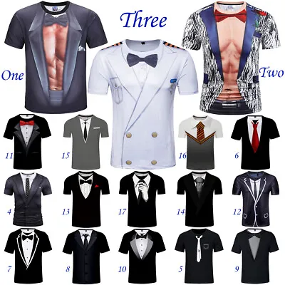 £4.79 • Buy Suit Women Men T-Shirt 3D Print Faux Tuxedo Short Sleeve Tee Muscle Tops