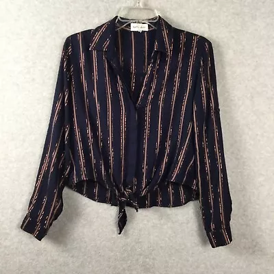 Bella Dahl Top Women’s X Small Navy Blue Rose Gold Metallic Striped Tie Front • $20.70