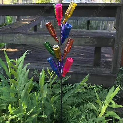 Tall 12 Colorful Glass Wine Bottle Holder Tree Garden Stake - BOTTLES INCLUDED! • $99.98