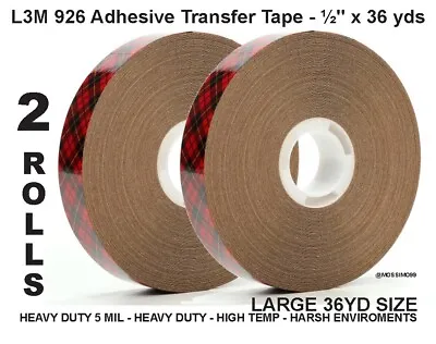 £34.79 • Buy 2- ROLLS 3M 926 Adhesive Transfer Tape, 5.0 Mil, 1/2  X 36 Yds., Clear ATG