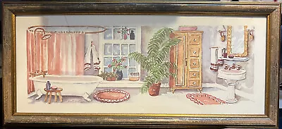 Vintage “Bathtub Series V  Signed C Winterle Olson Lithography  22”x10” Framed • $25