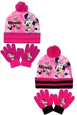 Girls Disney Minnie Mouse Hat & Glove Set 2 Colours New • £9.99