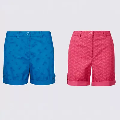 Ladies M&S Chino Shorts Palm Or Flower Print Sizes 10 - 24 • £9.99