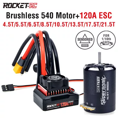 Rocket-RC Supersonic Sensored Brushless 540 Motor 120A ESC Combo For 1/10 RC Car • £72.92