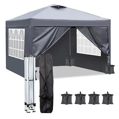 3x3m Pop Up Gazebo Marquee Outdoor Garden Party Tent Canopy W/4 Sides & Sandbags • £80.99
