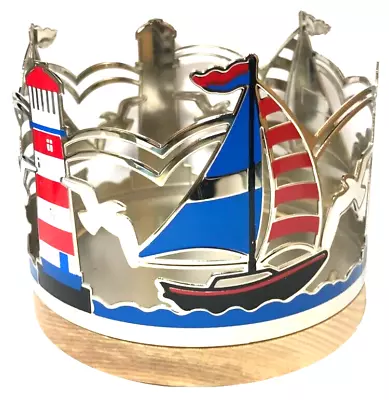 Yankee Candle NAUTICAL 3 Wick Candle Holder With Wood Base ~ Free Shipping • $23.99