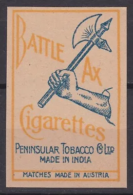 Old Matchbox Label Austria For India Battle Ax Cigarettes • $3.49