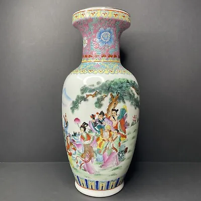 Antique 1920s Famille Rose Chinese 15  Porcelain Vase China Republic Figural • $299.99