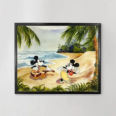 Mickey And Minnie Mouse  Hawaiian Holiday  Framed Disney Watercolor Art Print • $40