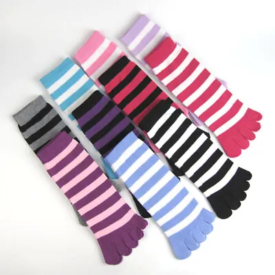 1 / 5 Pair Colorful Women Unisex Five Finger Toe Socks Striped Men Cotton Soft • £3.49