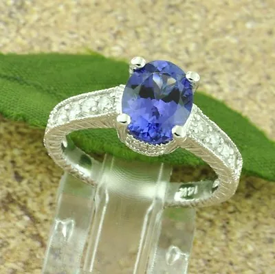 14k Solid White Gold Natural  Diamond & AAA Tanzanite Ring Made In USA NWT • $1019.15