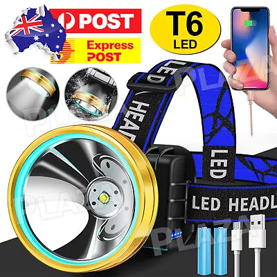 Super Bright Waterproof Head Torch Headlight T6 LED Rechargeable Headlamp Fish • $15.95