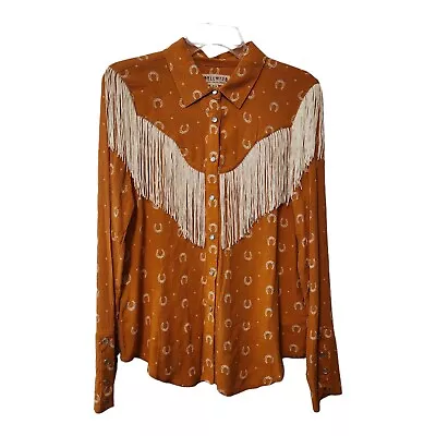 Idyllwind Miranda Lambert Fringe Pearl Snap Collared Button Blouse Horseshoe Top • $30