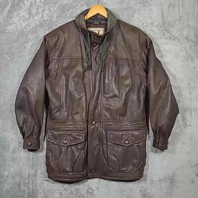 Vtg Members Only Brown Leather Jacket Mens 40 Blanket Lined Plaid Full Zip • $39.99