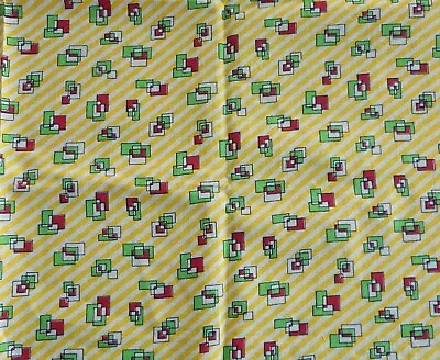 Vintage Feed Sack Cotton Fabric Yellow & White Stripes W Red & Green Shapes • $15