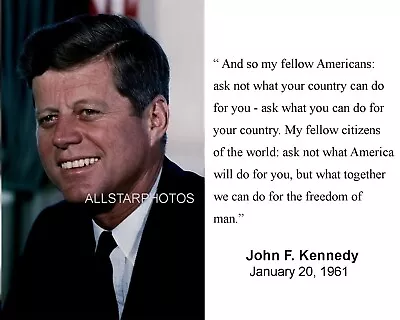 John F. Kennedy JFK Inauguration Quote Portrait 8 X 10 Photo Picture Photograph  • $9.99