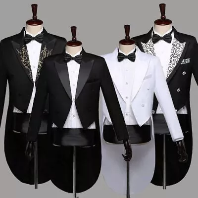 Men's Formal Tuxedo Black Magic-Suit Jacket Formal Tail Coat Dress Party Blazer • £9.47