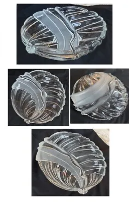 VINTAGE Mikasa Crystal Serving Bowl Clear Frosted Wavy Lines Scallop12  X 3.75  • $32.88