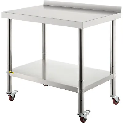 VEVOR 30x24in Stainless Steel Kitchen Work Prep Table W/ Backsplash & Casters • $76.49