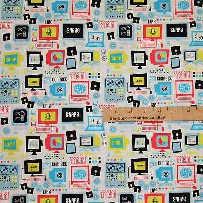 STEM Squad Computer Science Physics Cotton Fabric 1/2 Yard #DC9717-WHITE • $3.70