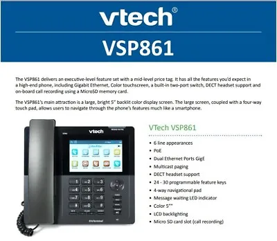 Vtech ErisTerminal VSP861 Touchscreen Color Desktop - Voice-Over-IP VOIP Phone • $14.99