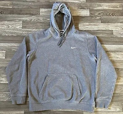 Vintage Nike Hoodie Sweatshirt Men’s Large Fleece Lined Swoosh Logo Solid Gray • $35