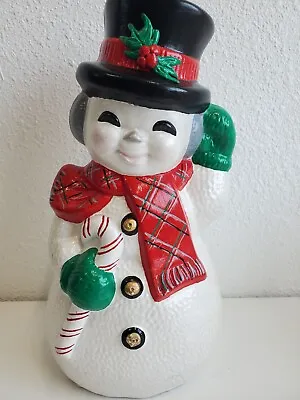 Vintage Ceramic Snowman Frosty Mold 13” Top Hat Candy Cane Scarf Hand Painted • $29.99