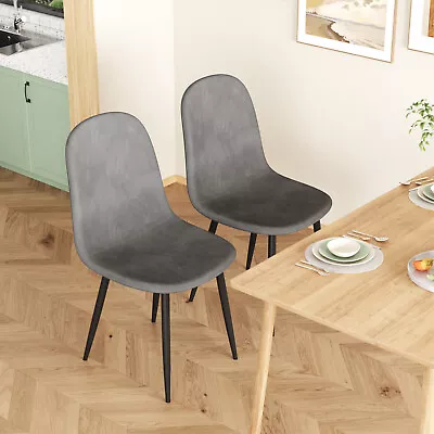 Ufurniture Velvet Dining ChairsSet Of 2 High-Back Kitchen Chair Metal Legs Grey • $124.90