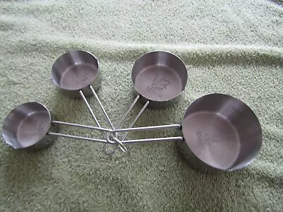 Stainless Steel (4) Piece Measuring Cups Set Joined On Ring With Wire Handles • $16