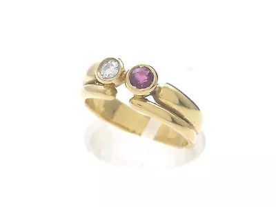 Size 54 Ring 750 GOLD 18K Yellow Gold Diamond Ruby Ring Gold Ring G3078/23 • £372.90