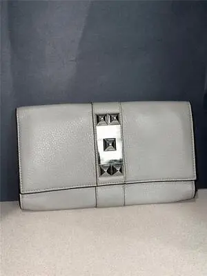 Vince Camuto Pebble Leather  Classic Envelope Clutch Leather Grey Silver Handbag • $39.99