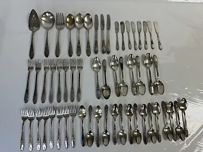 57 Piece Rogers Silverplate Burgundy Champagne Silverware Flatware W/ Serving • $69.99