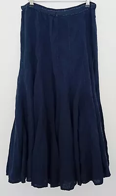 Sahara Boho Hippy Flare Long Maxi 100% Linen Skirt - Medium - Navy Blue • £24.95