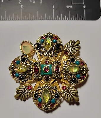 Exquisite Signed Michal Golan Multi Color Gemstone Brooch • $27