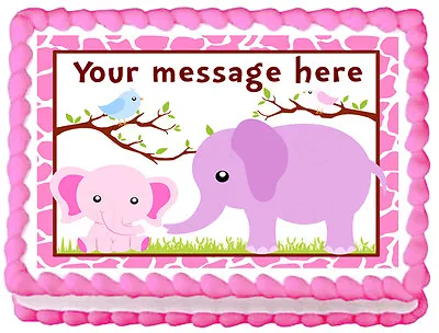 PINK  BABY ELEPHANT And MOMMY Image Edible Cake Topper Decoration • $8.50