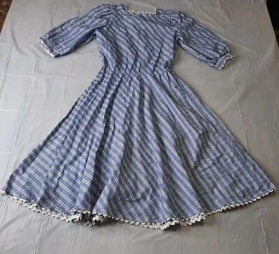 Vintage Eber San Francisco Womens Blue Striped Cottage Style Dress Size 7  • $28.88