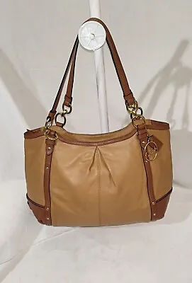 Clearance  COACH   Alexandra Chain Brown & Camel Leather Large Tote Bag  Purse • $51