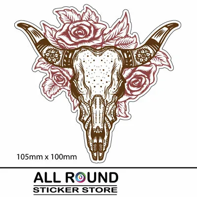 Boho Longhorn Skull With Roses  Motorbike Car Sticker • $5.95