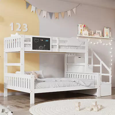 Triple Sleeper Bunk Bed Solid Wooden Frame Kids Double & Single 4FT6 3FT White • £479.99