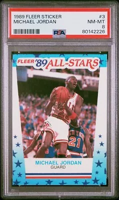 1989 Fleer All-Stars Sticker #3 Michael Jordan HOF Chicago Bulls PSA 8 NM-MT • $44