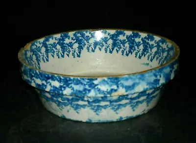 Incised  MACOMB STONEWARE CO. - MACOMB ILL.  Blue & White Spongeware Western  • $145