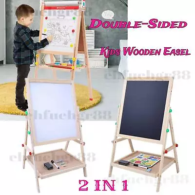 Wooden Kids Easel Chalkboard & Whiteboard & Painting Paper Stand Art Supplies • $26.59