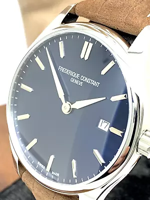 Frederique Constant Men's Watch FC-220NS5B6 Swiss Quartz Blue Dial Brown Leather • $593.99