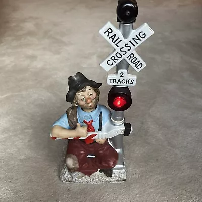 MELODY IN MOTION Railroad Crossing  Clown Hand Painted Bisque Porcelain Figurine • $85