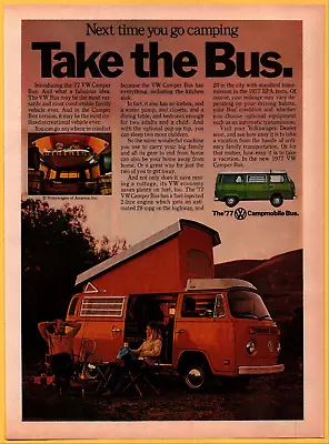 Volkswagen VW Pop Up Camper Bus - Print Ad / Poster Promo Art 1977 • $12.99