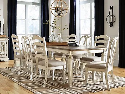 NEW SPECIAL - French Cottage Style White & Brown Dining Table & 8 Chairs Set C07 • $2056.79